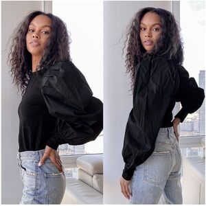 LULU’S Endless Inspiration Black Long Puff Sleeve Top